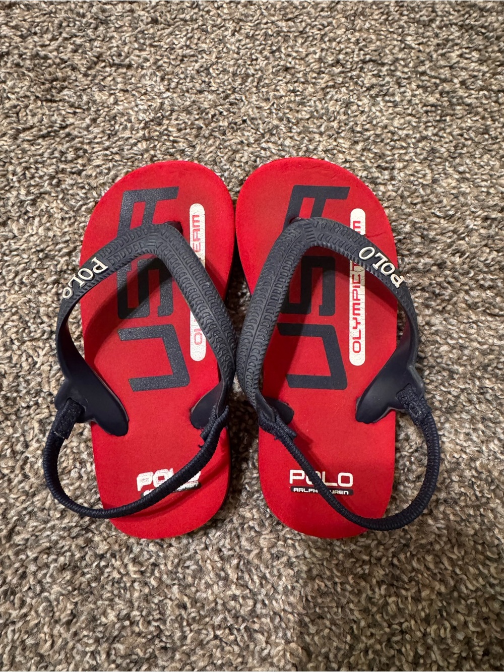Polo by Ralph Lauren Red Footbed Navy Strap Kids Flip Flops
